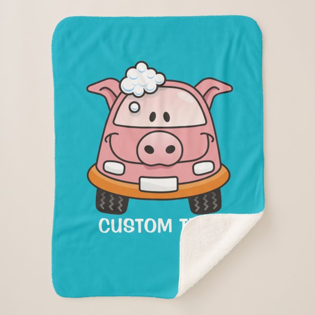 Car Wash Pig Sherpa Blanket (Front)
