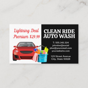 Car Wash   Red Vehicle   Cleaning Supplies Business Card