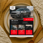 Car Wash Rental Business Black Red Flyer<br><div class="desc">Promote your car wash and rental business with this bold and professional flyer, designed to highlight your brand and services with impact. At the top, feature the name of your business overlaying a photo of your choice—perfect for showcasing your location, your team, or one of your standout vehicles. Just below,...</div>