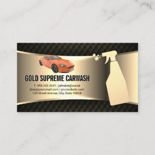 Car Wash Service Gold Metallic Orange Sports Car Business Card