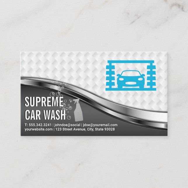 Car Wash Service Metallic White Mesh Business Card (Front)