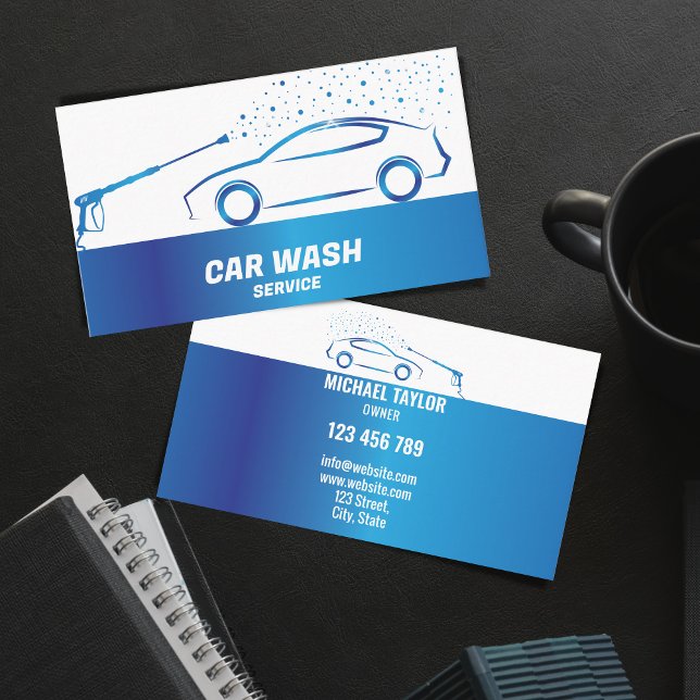Car Wash Service Pressure Washing Auto Detailing Business Card (Front and Back Side with logo design by Savanamm)