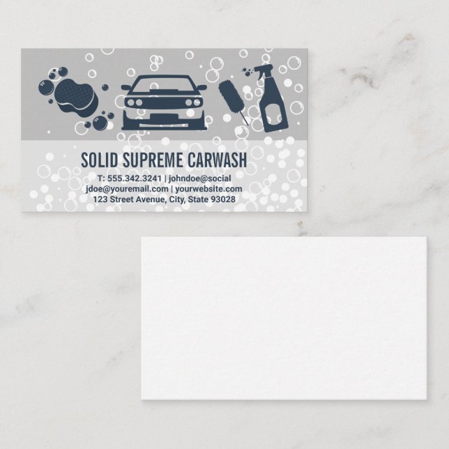 Car Wash Soap Bubbles | Cleaning Products Business Card (Front/Back)