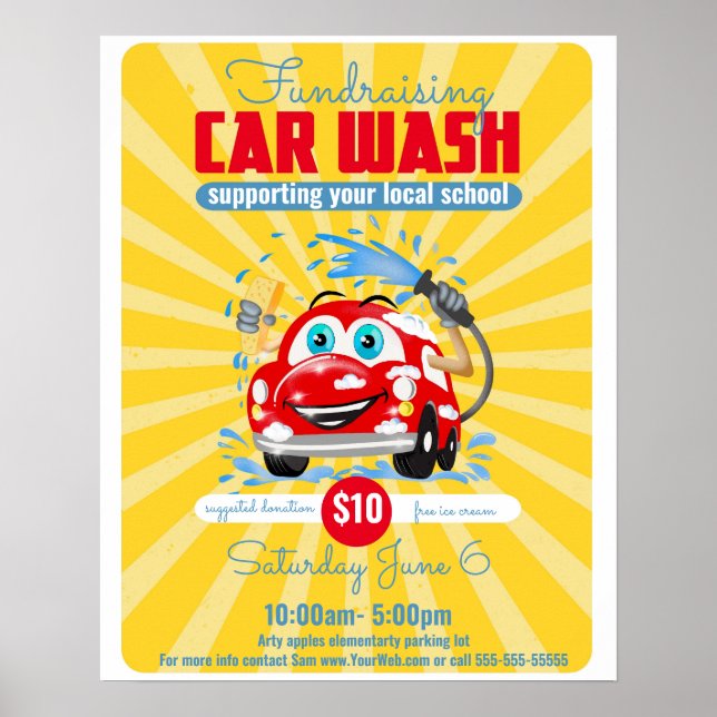 Car Wash theme Event Flyer, school event Poster (Front)