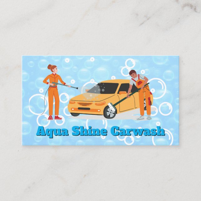 Car Wash Workers | Soap Bubbles Business Card (Front)