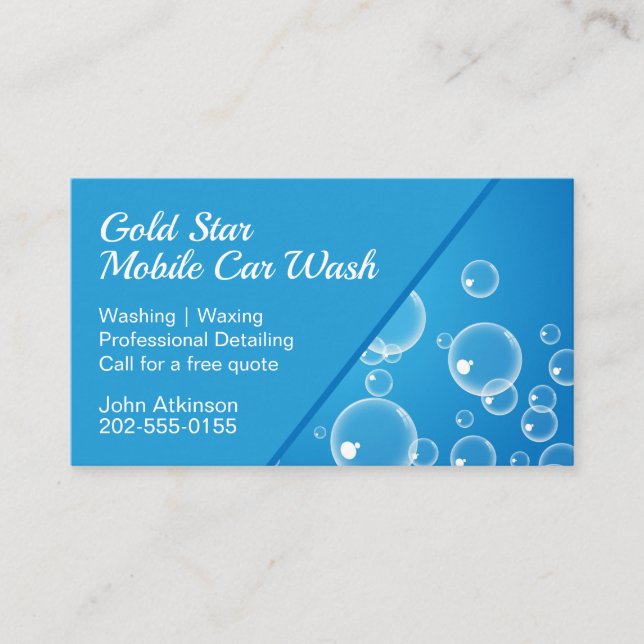 Car Washing Detailing Blue Water Bubble Business Card (Front)
