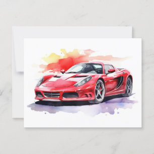 Car watercolor postcard