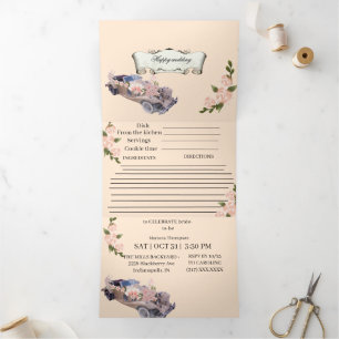 Car wedding Navy Floral Bridal Shower &Recipe All  Tri-Fold Invitation