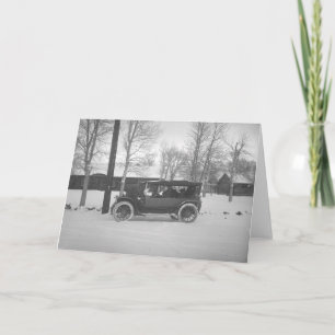 Car with a Christmas tree Limited to the hood. Holiday Card