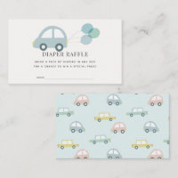 Car with Balloons Blue Boy Diaper Raffle Ticket