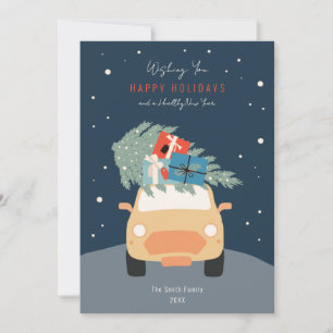 Car with Christmas Tree Happy Holidays Invitation