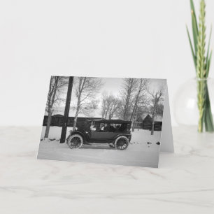 Car with Christmas tree on the hood Holiday Card