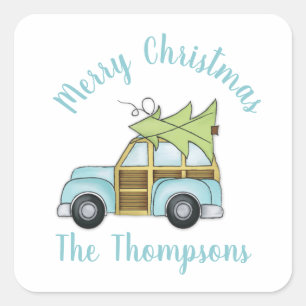 Car with Christmas Tree   Square Sticker