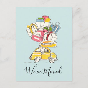 Car with Travel Suitcases We've Moved Postcard