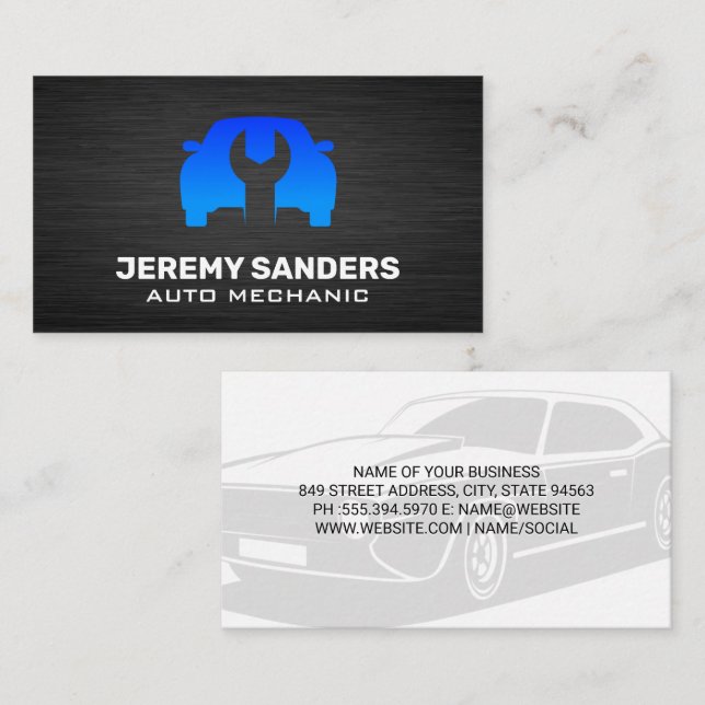 Car Wrench Logo | Black Texture Business Card (Front/Back)
