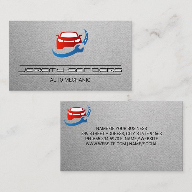 Car Wrench Road | Auto Repair Fix Logo Business Card (Front/Back)