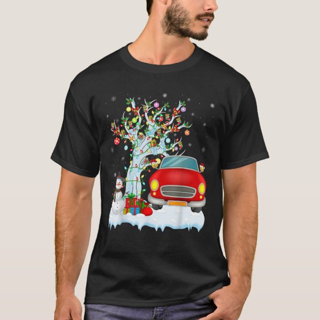 Car Xmas Lighting Tree Santa Hat Car Christmas  T-Shirt (Front)