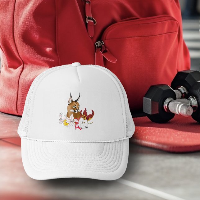 Caracal Wild Cat Floral Green Trucker Hat (Creator Uploaded)