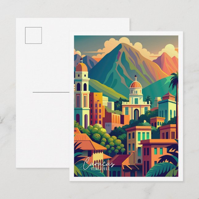 Caracas Venezuela Art Vintage Travel Illustration Postcard (Front/Back)