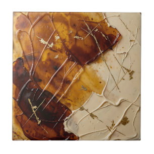 Caramel Amber Resin Gold Leaf Abstract Tile