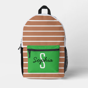 Caramel and White Stripes with Fresh Green Pocket Printed Backpack