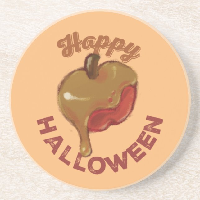 Caramel Apple Happy Halloween  Coaster (Front)