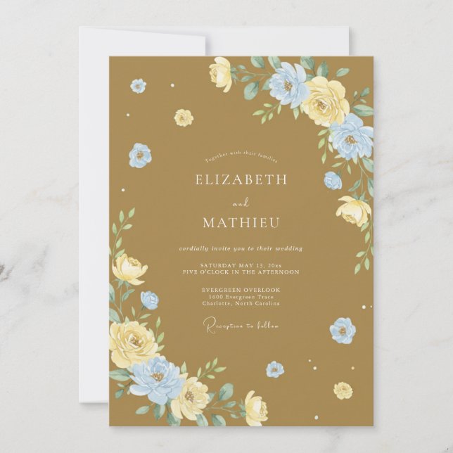 Caramel Azure Leafy Wedding Invitation (Front)