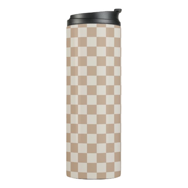 Caramel Brown Checkered Brown Caramel Pattern Thermal Tumbler (Rotated Left)