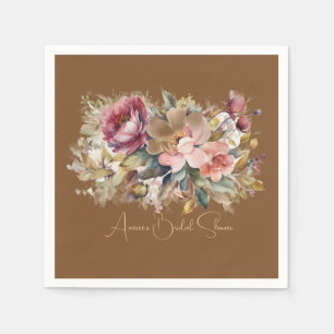 Caramel Brown Pink Peach Burgundy Floral Shower Napkin