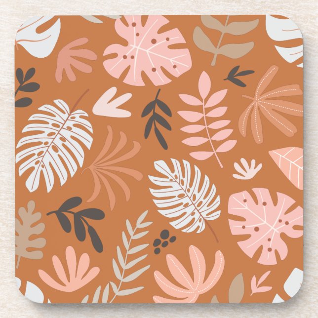 Caramel & Clay Pink Hawaii Tropical Leaves Coaster (Front)