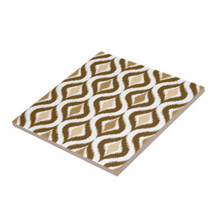 Caramel Coffee Brown Retro Chic Ikat Drops Pattern Tile