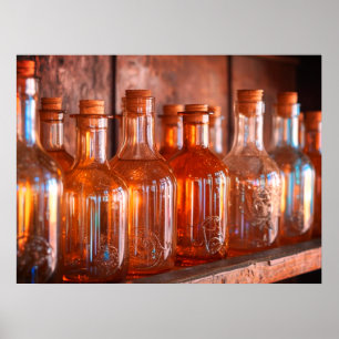 Caramel Coloured Retro Corked Glass Bottles a Wall Poster