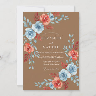 Caramel Coral Painted Wedding Invitation