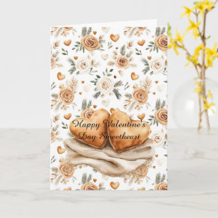 Caramel Cream Heart Pillows Blanket Floral Love Card