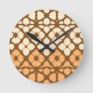 Caramel Cream Moroccan Lattice Pattern Round Clock