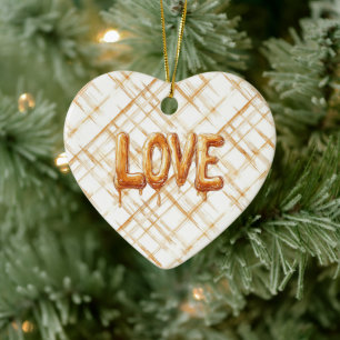 Caramel Cream Stripes Love Ceramic Tree Decoration