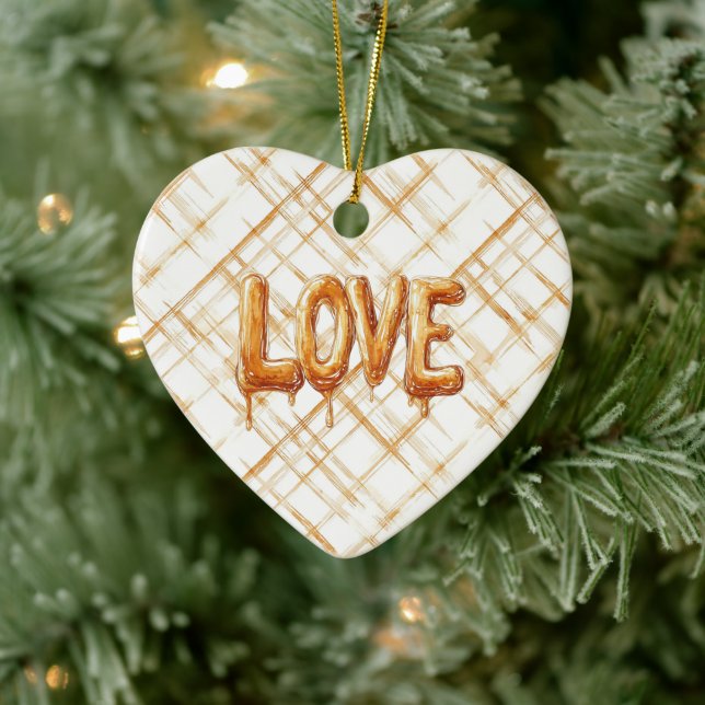 Caramel Cream Stripes Love Ceramic Tree Decoration (Tree)