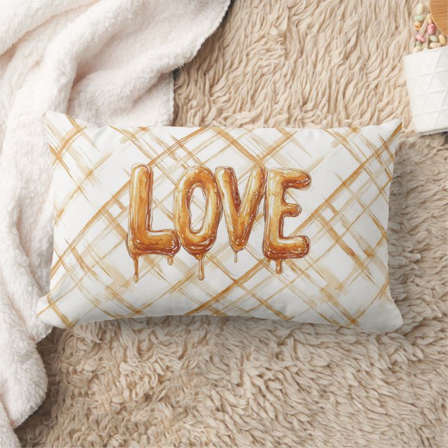 Caramel Cream Stripes Love Lumbar Cushion (Blanket)