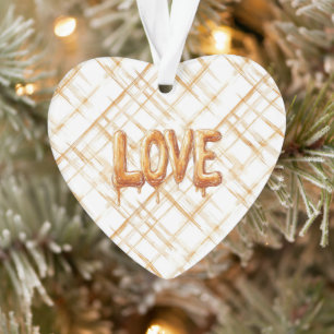 Caramel Cream Stripes Love Ornament