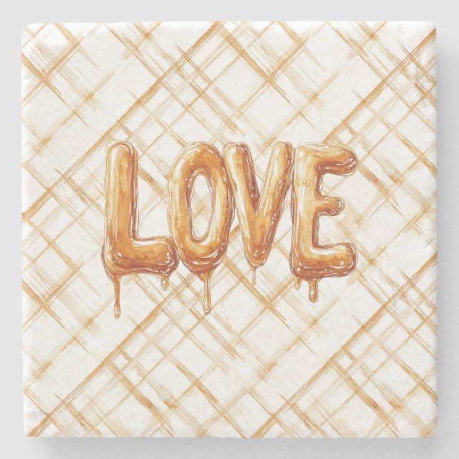 Caramel Cream Stripes Love Stone Coaster (Front)