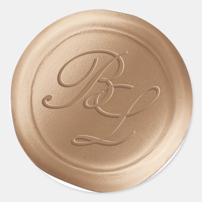 Caramel Double Monogram Faux Wax Seal Stickers (Front)