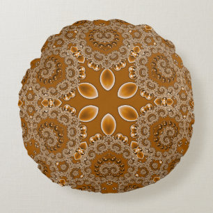 Caramel Fractal Lace Round Cushion