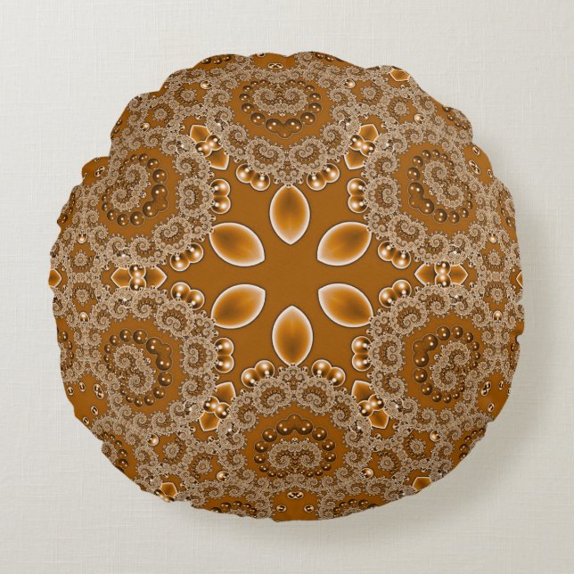 Caramel Fractal Lace Round Cushion (Front)