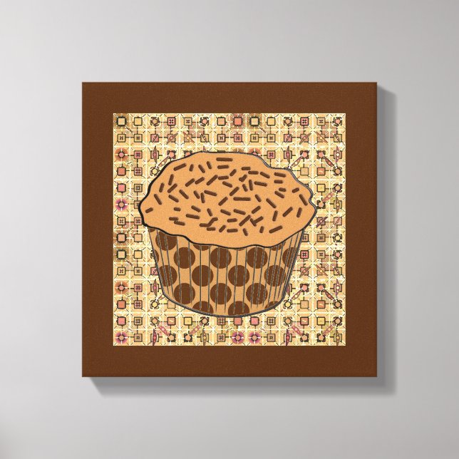 Caramel Frosted Cupcake with Sprinkles Canvas Print (Front)