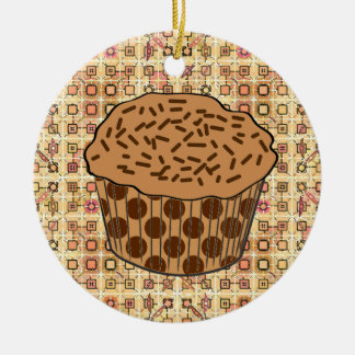 Caramel Frosted Cupcake with Sprinkles Ceramic Tree Decoration