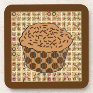 Caramel Frosted Cupcake with Sprinkles Coaster