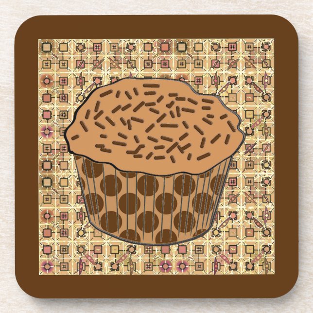 Caramel Frosted Cupcake with Sprinkles Coaster (Front)