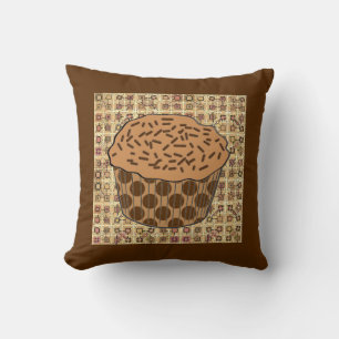 Caramel Frosted Cupcake with Sprinkles Cushion