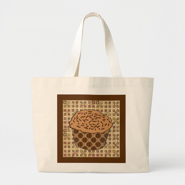Caramel Frosted Cupcake with Sprinkles Large Tote Bag (Front)