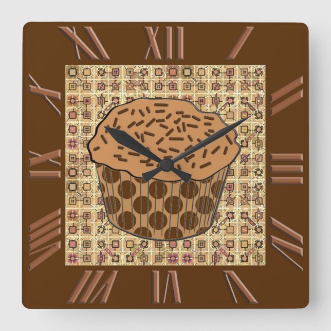 Caramel Frosted Cupcake with Sprinkles Square Wall Clock (Front)